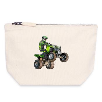 Quad Moto - Pochette zippée en toile 18 x 19 cm - blanc naturel - Devant