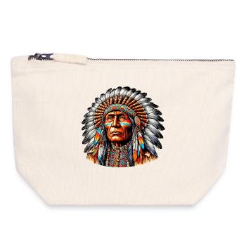 Amérindien Peau rouge d’Amérique - Pochette zippée en toile 18 x 19 cm - blanc naturel - Devant
