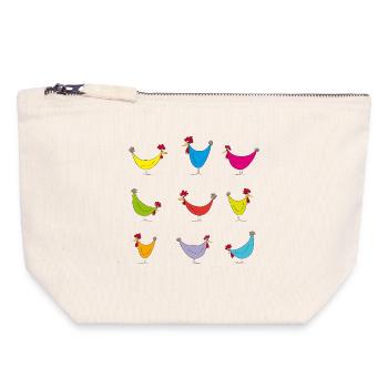 Colorful Chickens Cheerful Pattern - Canvas Zip Pouch 18 x 19 cm - nature - Front