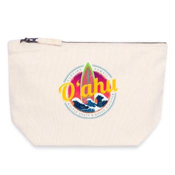 Souvenir vintage de surf pour vacances à Oahu on Hawaii - Pochette zippée en toile 18 x 19 cm - blanc naturel - Devant