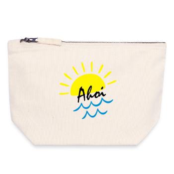 Ambiances estivales : Soleil au-dessus des vagues de mer - Pochette zippée en toile 18 x 19 cm - blanc naturel - Devant