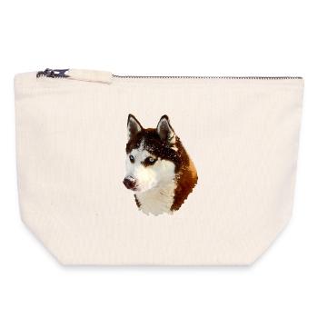 Nordic Husky Head Drawing - Canvas Zip Pouch 18 x 19 cm - nature - Front