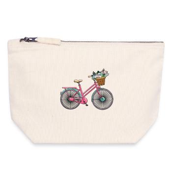 Fleurs à vélo pour femmes - Pochette zippée en toile 18 x 19 cm - blanc naturel - Devant