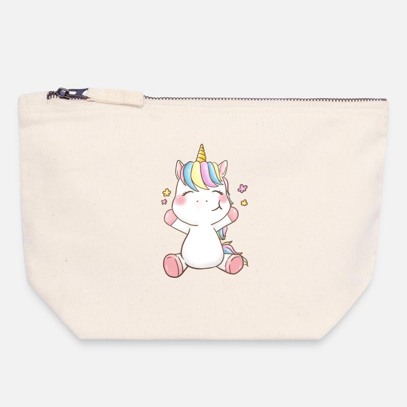 Fröhliches Einhorn - Canvas Reißverschluss-Täschchen (18 x 19 cm) - Naturweiß
