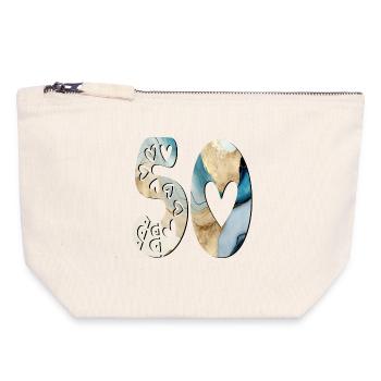 NUMÉRO 50 - 50e anniversaire - CINQUANTE - Pochette zippée en toile 18 x 19 cm - blanc naturel - Devant