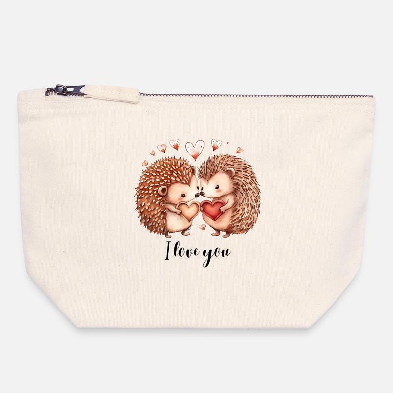 Loving hedgehogs - Canvas Zip Pouch 18 x 19 cm - nature