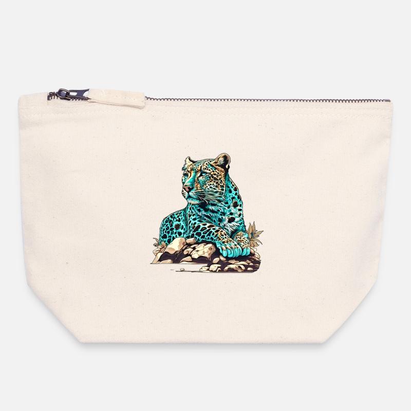 Léopard à l’affût - Pochette zippée en toile 18 x 19 cm - blanc naturel