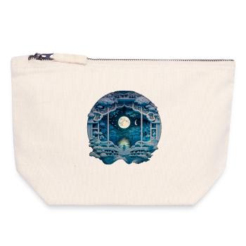 Nuit au clair de lune dans le pavillon du jardin bleu - Pochette zippée en toile 18 x 19 cm - blanc naturel - Devant