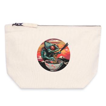 Drôle Caméléon Ramen Nouilles Japon Animal Vintage - Pochette zippée en toile 18 x 19 cm - blanc naturel - Devant