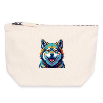 Akita Inu Dog Breed Colorful Cartoon Kawaii - Canvas Zip Pouch 18 x 19 cm - nature - Front