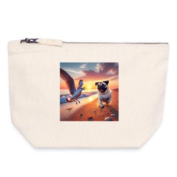 Lebendige Strandabenteuer mit Hund und Möwe - Canvas Reißverschluss-Täschchen (18 x 19 cm) - Naturweiß - Vorne