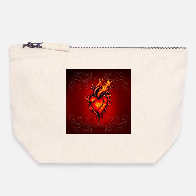 Flaming heart. - Canvas Zip Pouch 18 x 19 cm - nature