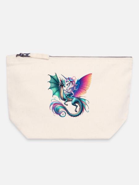 Regenbogen Drachen EInhorn Fusion - Canvas Reißverschluss-Täschchen (18 x 19 cm) - Naturweiß