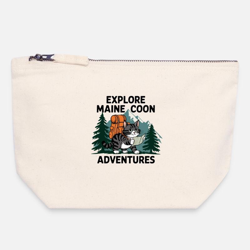 Explorer Maine Coon Adventure Imprimer - Pochette zippée en toile 18 x 19 cm - blanc naturel