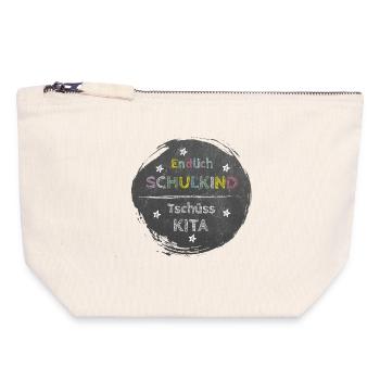 Finally a schoolchild - goodbye daycare | Chalkboard Design - Canvas Zip Pouch 18 x 19 cm - nature - Front