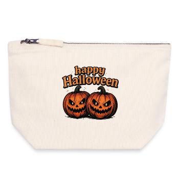 Spooky Halloween pumpkins with evil eye - Canvas Zip Pouch 18 x 19 cm - nature - Front