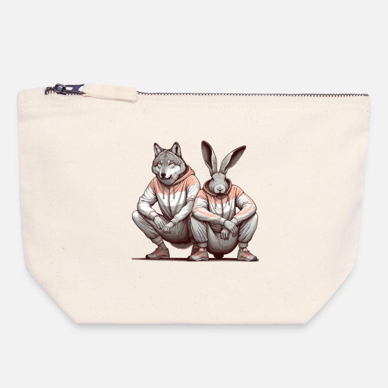 Slavic Squat Russian Squat Hare and Wolf Gift - Canvas Zip Pouch 18 x 19 cm - nature