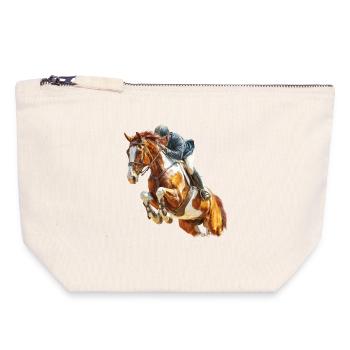 Galloping rider in leap - Canvas Zip Pouch 18 x 19 cm - nature - Front