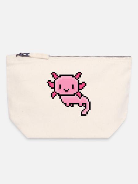 Süßer Pixel-Axolotl – Kawaii Tierdesign - Canvas Reißverschluss-Täschchen (18 x 19 cm) - Naturweiß