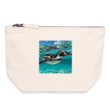 Penguin Under Water Turquoise Ocean Nature Design - Canvas Zip Pouch 18 x 19 cm - nature - Front