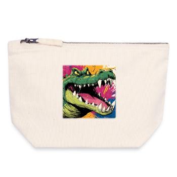 Poison Green Crocodile – Street Art Monster Design - Canvas Zip Pouch 18 x 19 cm - nature - Front