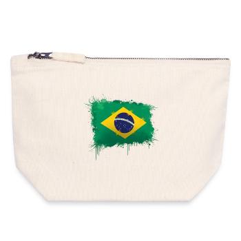 Art du drapeau brésilien - design du drapeau brésilien - Pochette zippée en toile 18 x 19 cm - blanc naturel - Devant