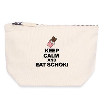 RESTE CALME ET MANGE DU CHOCOLAT, CADEAU DE JUNKIE AU CHOCOLAT - Pochette zippée en toile 18 x 19 cm - blanc naturel - Devant