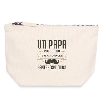 Papa coiffeur donne toujours papy exceptionnel - Pochette zippée en toile 18 x 19 cm - blanc naturel - Devant