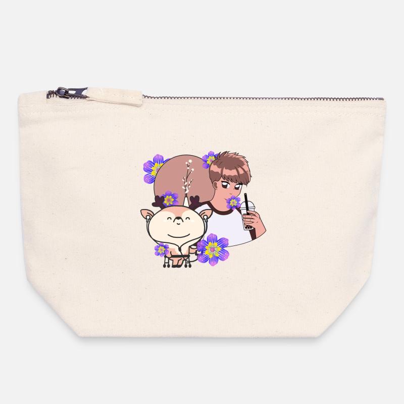 Bubble Tea et Cerf avec Walker - Pochette zippée en toile 18 x 19 cm - blanc naturel
