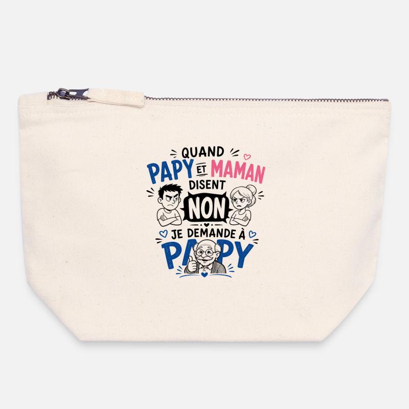 Je demande à Papy ! - Pochette zippée en toile 18 x 19 cm - blanc naturel