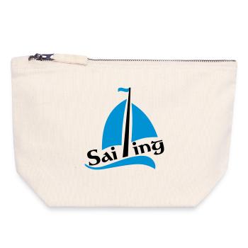 bateau à voile - Pochette zippée en toile 18 x 19 cm - blanc naturel - Devant