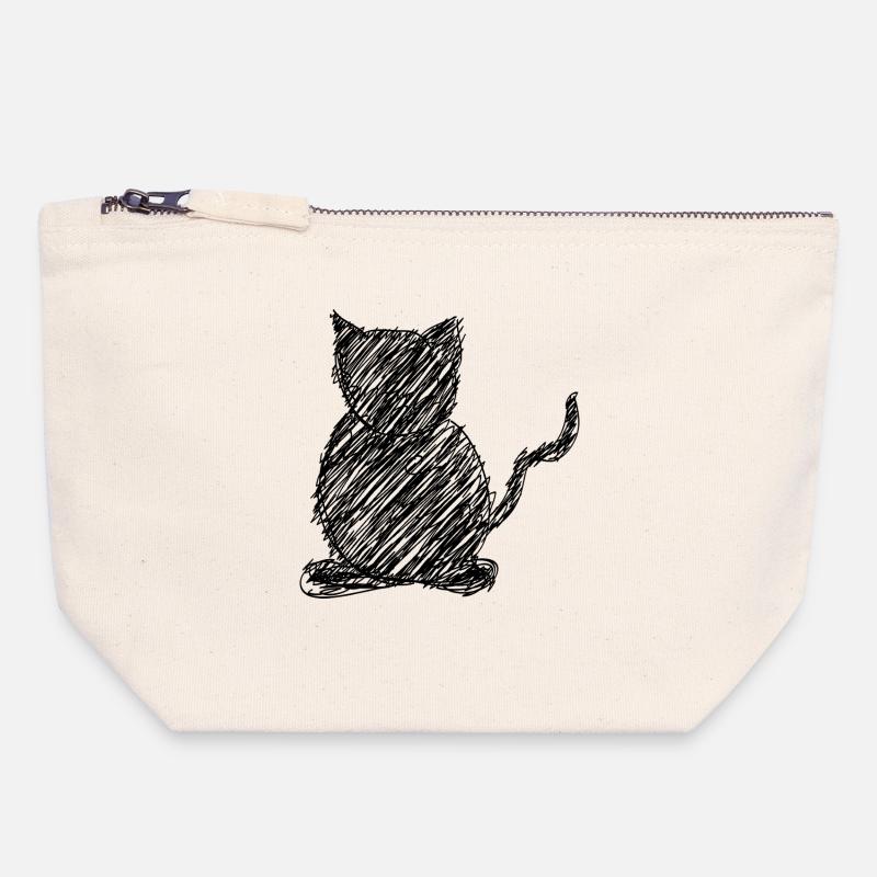 Katze Scribble Zeichnung Tier Geschenk - Canvas Reißverschluss-Täschchen (18 x 19 cm) - Naturweiß