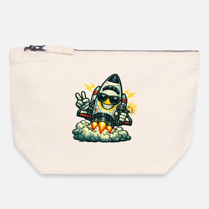 Space Rocket Duck with Microphone - Canvas Zip Pouch 18 x 19 cm - nature