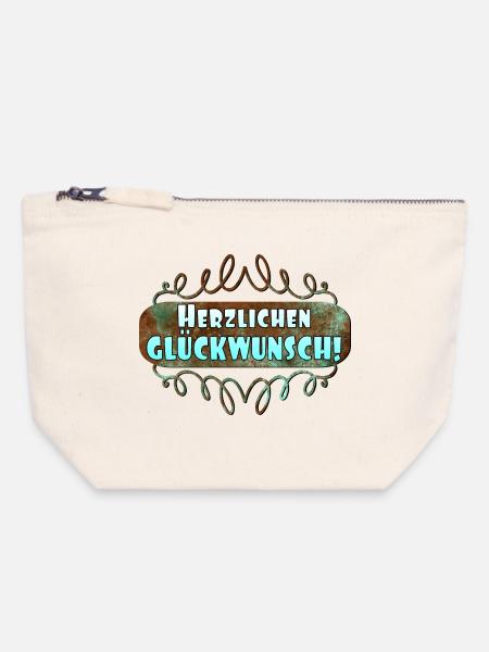 Herzlichen Glückwunsch GRATULATION GRUß - Canvas Reißverschluss-Täschchen (18 x 19 cm) - Naturweiß