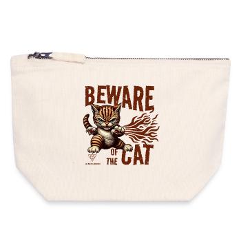 Attention au chat - Pochette zippée en toile 18 x 19 cm - blanc naturel - Devant