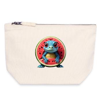 Tortue melon dans le cœur du fruit - Pochette zippée en toile 18 x 19 cm - blanc naturel - Devant