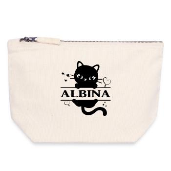 t-shirt Albina t-shirt chat cadeau idée chat chat - Pochette zippée en toile 18 x 19 cm - blanc naturel - Devant