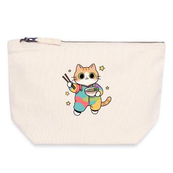 Cat Ramen Colorful Kimono - Canvas Zip Pouch 18 x 19 cm - nature - Front