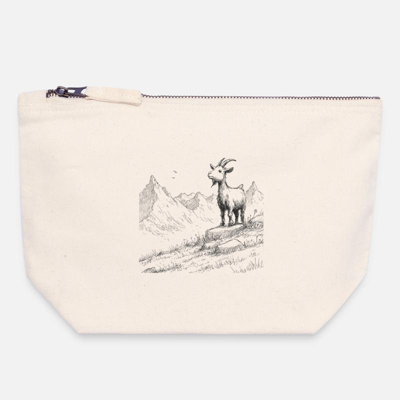 Alpine Peaks with Goat - Canvas Zip Pouch 18 x 19 cm - nature
