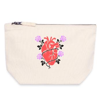 Anatomisches Herz Rosen Bunt - Canvas Reißverschluss-Täschchen (18 x 19 cm) - Naturweiß - Vorne