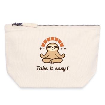 Prends soin de toi – Conception détendue de paresseux - Pochette zippée en toile 18 x 19 cm - blanc naturel - Devant
