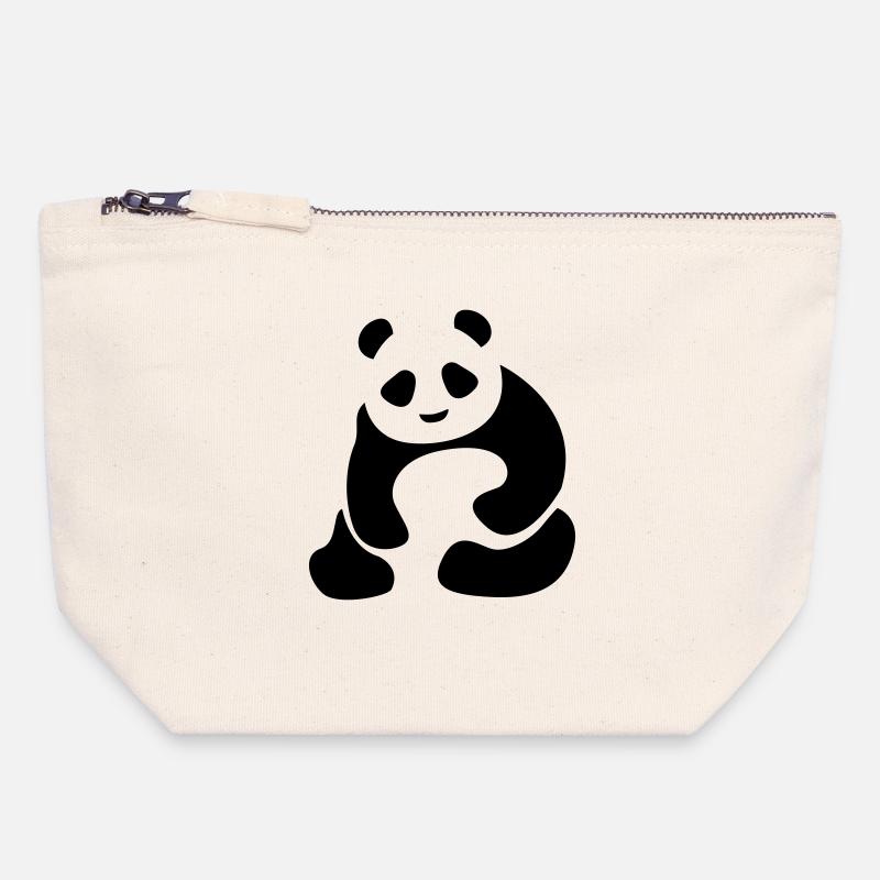 Panda Ours Panda Bébé - Pochette zippée en toile 18 x 19 cm - blanc naturel