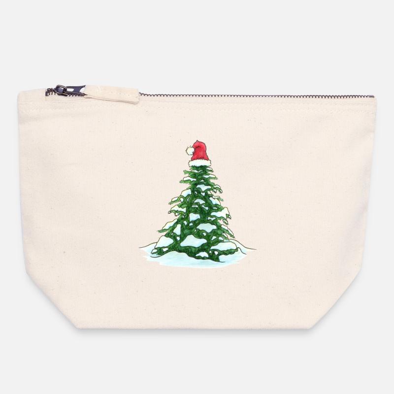 Weihnachtsbaum mit Weihnachtsmütze - Canvas Reißverschluss-Täschchen (18 x 19 cm) - Naturweiß