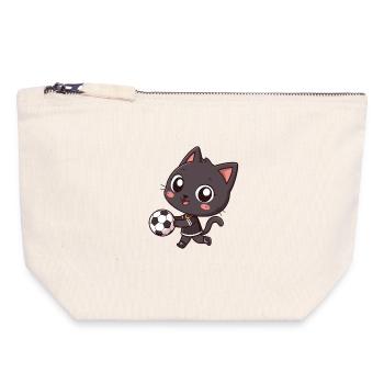 Sporty black cat with ball - Canvas Zip Pouch 18 x 19 cm - nature - Front