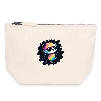 Panda arc-en-ciel galaxie lunettes cool - Pochette zippée en toile 18 x 19 cm - blanc naturel - Devant