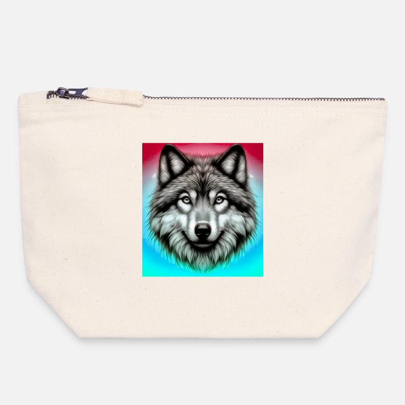 Wolf - Canvas Reißverschluss-Täschchen (18 x 19 cm) - Naturweiß