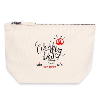 Mariage, Alliances, Mariée, Jour De Mariage - Pochette zippée en toile 18 x 19 cm - blanc naturel - Devant