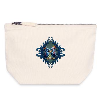 Oiseaux fantastiques amoureux - Pochette zippée en toile 18 x 19 cm - blanc naturel - Devant