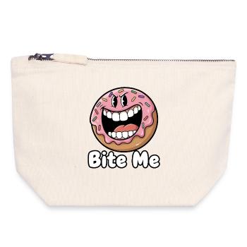 Dessin animé Mords-moi le beignet - Pochette zippée en toile 18 x 19 cm - blanc naturel - Devant
