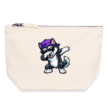 Dabbing Husky - Canvas Zip Pouch 18 x 19 cm - nature - Front